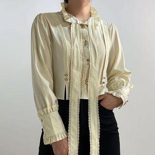 Long-sleeve Ruffle Trim Crop Blouse