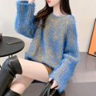 Long Sleeve Round Neck Sweater Blue - One Size