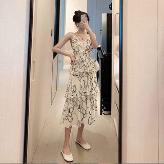 Layered Sleeveless Printed Chiffon Dress