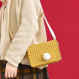 Pom Pom Plaid Shoulder Bag
