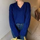 V-neck Plain Sweater Blue - One Size