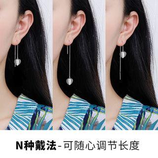 925 Sterling Silver Heart Drop Threader Earring