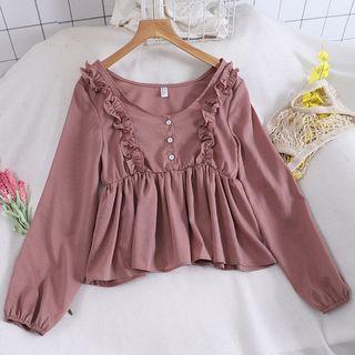 Ruffled Lantern-sleeve Blouse
