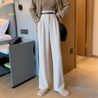Set: Corduroy High-waist Wide-leg Pants + Belt