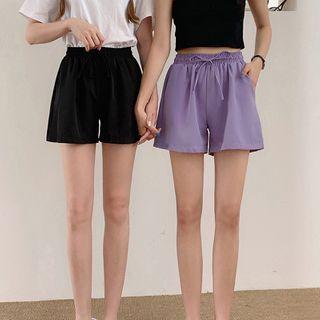 Drawstring Waist Plain Straight-cut Shorts