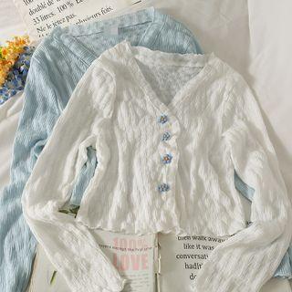 Embossed Ruffle-trim Light Cardigan