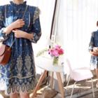 Tie-front Embroidered Denim Dress