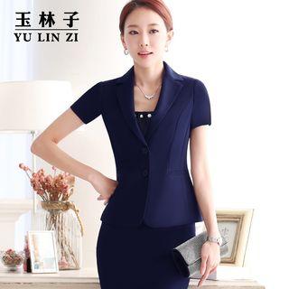 Set: Short-sleeve Blazer + Camisole Top + Skirt