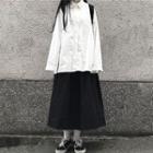 Long-sleeve Plain Shirt / Plain Midi A-line Skirt