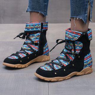 Patterned Lace-up Short Boots