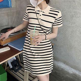 Short-sleeve Striped Polo Mini Dress