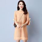 Bow Accent Elbow Sleeve Knit Dress
