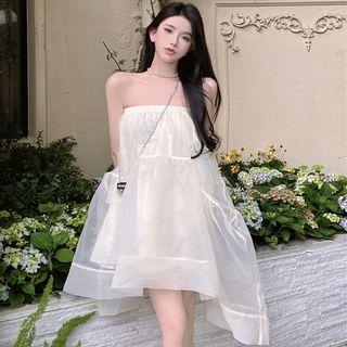 Strapless Asymmetrical Mini Smock Dress