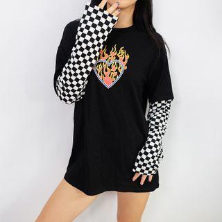Long-sleeve Flame Print T-shirt