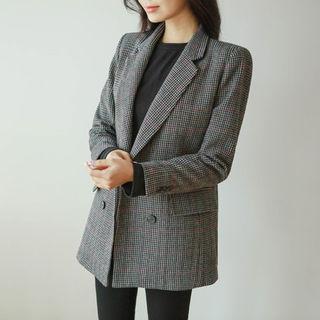 Plaid Wool Blend Double-breasted Blazer