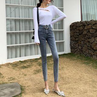 Washed Skinny Jeans / Denim Belt
