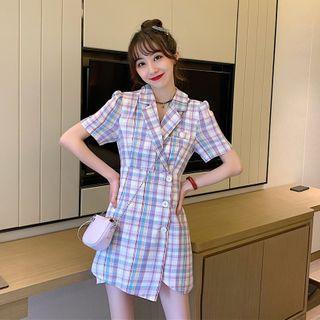Short-sleeve Plaid Coat Dress
