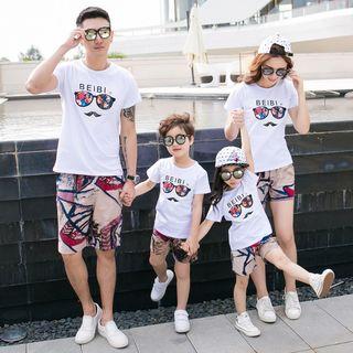 Family Matching Set: Mustache Print Short Sleeve T-shirt + Printed Shorts