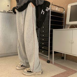 Long-sleeve Striped Wide-leg Pants Gray - One Size
