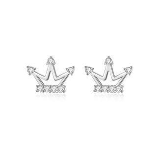 Sterling Silver Fashion Simple Crown Cubic Zirconia Stud Earrings Silver - One Size
