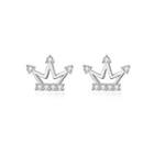 Sterling Silver Fashion Simple Crown Cubic Zirconia Stud Earrings Silver - One Size