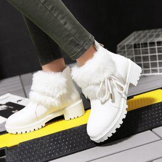 Faux Leather Chunky Heel Furry Short Boots