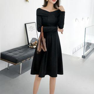Boatneck Long-sleeve A-line Dress