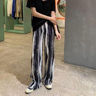 Printed Wide-leg Pants Black - One Size