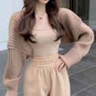 Open Front Cardigan / Knit Camisole / Cropped Harem Pants