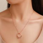 Set: Rhinestone Cat Eye Stone Heart Necklace + Stud Earring 01 - 11158 - Rose Gold - One Size
