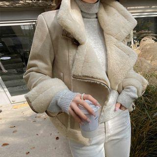 Convertible-neck Zip-cuff Faux-shearling Jacket