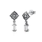 925 Sterling Silver Vintage Four-leafed Clover Pattern Earrings With Cubic Zircon Silver - One Size