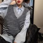 Shirt / Striped Knit Sweater Vest