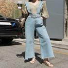 Fray-hem Suspender Wide-leg Jeans