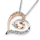 18k Rose And White Gold Double Heart Round Diamond Accents Pendant Necklace (1/5 Cttw) (free 925 Silver Box Chain, 16)