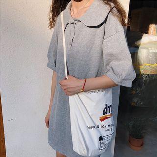 Elbow-sleeve Peter Pan Collar Polo Dress