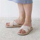 Cross-strap Linen Blend Slide Sandals