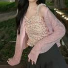 Spaghetti Strap Floral Print Top / Mesh Jacket