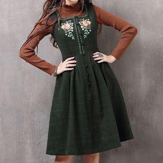 Floral Embroidered A-line Pinafore Dress