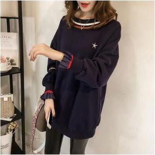 Contrast Trim Boxy Star Embroidered Pullover