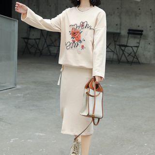 Set: Floral Sweatshirt + Midi Skirt