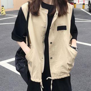 Elbow-sleeve Plain T-shirt / Button Vest