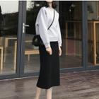 Set: Plain Sweater + Midi Fitted Skirt