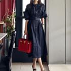 Puff-sleeve Single-breasted Midi Coat