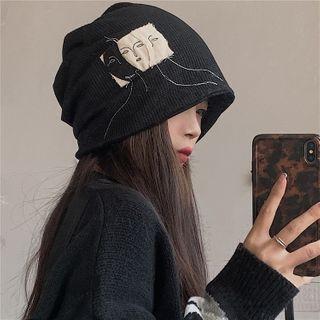 Couple Matching Applique Embroidered Beanie Black - One Size