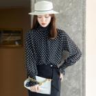 Bell-sleeve Dotted Blouse / Midi Pencil Skirt / Set