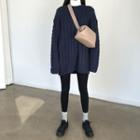Cable Knit Loose-fit Sweater Blue - One Size