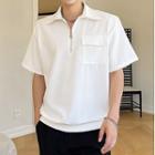 Short-sleeve Plain Half-zip Polo Shirt