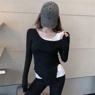 Plain Tank Top / Irregular Hem Long-sleeve T-shirt