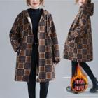 Plaid Hooded Zip-up Coat Plaid - Brown - One Size